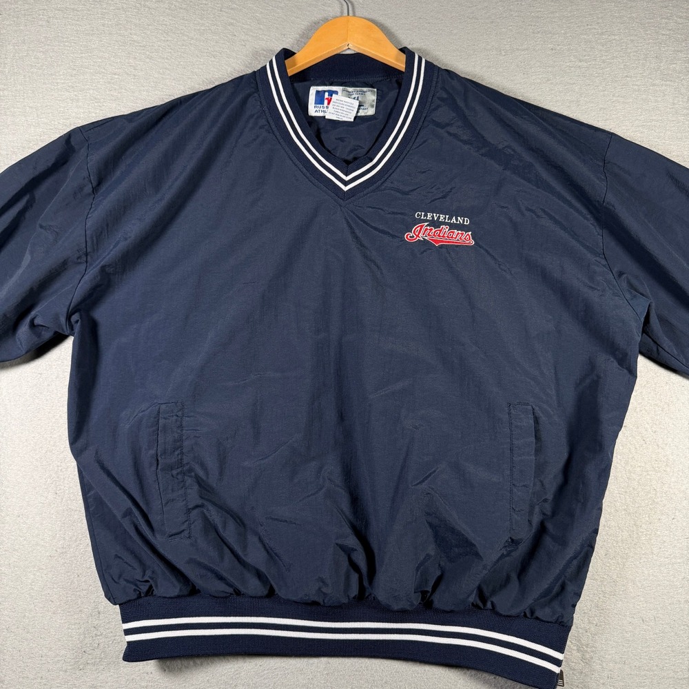 Vintage Cleveland Indians V-Neck Windbreaker XL Navy Blue MLB Russell Athletic - Picture 3 of 13
